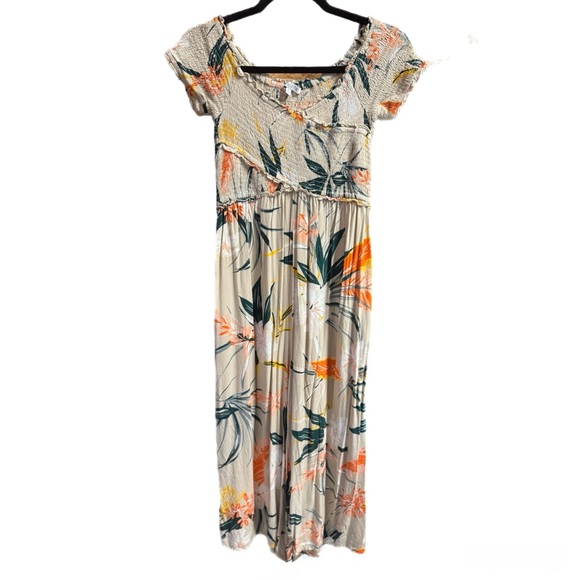 Patron of Peace Tropical Smocked Wide Leg Jumpsuit Resort Vacation Sz S - Picture 2 of 6